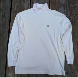Vintage 90s Tommy Hilfiger Crest Logo Turtleneck XL Cream White Embroidery